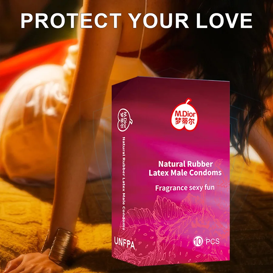 Préservatifs Ultra fins saveur fraise, 10 pièces, Condone intime, manchon de pénis en Latex naturel Super lubrifié pour adultes de 18 ans et plus, jouets sexuels