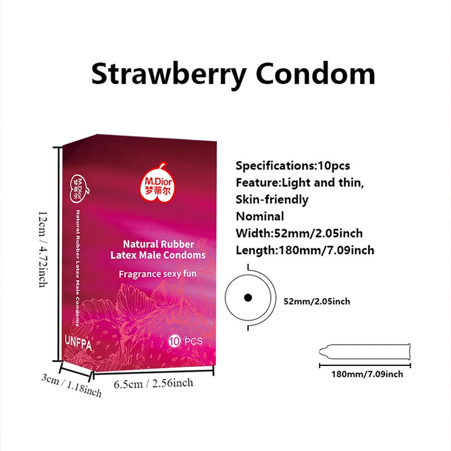 Préservatifs Ultra fins saveur fraise, 10 pièces, Condone intime, manchon de pénis en Latex naturel Super lubrifié pour adultes de 18 ans et plus, jouets sexuels