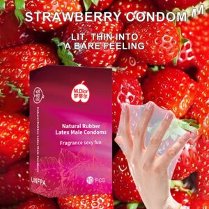 Préservatifs Ultra fins saveur fraise, 10 pièces, Condone intime, manchon de pénis en Latex naturel Super lubrifié pour adultes de 18 ans et plus, jouets sexuels