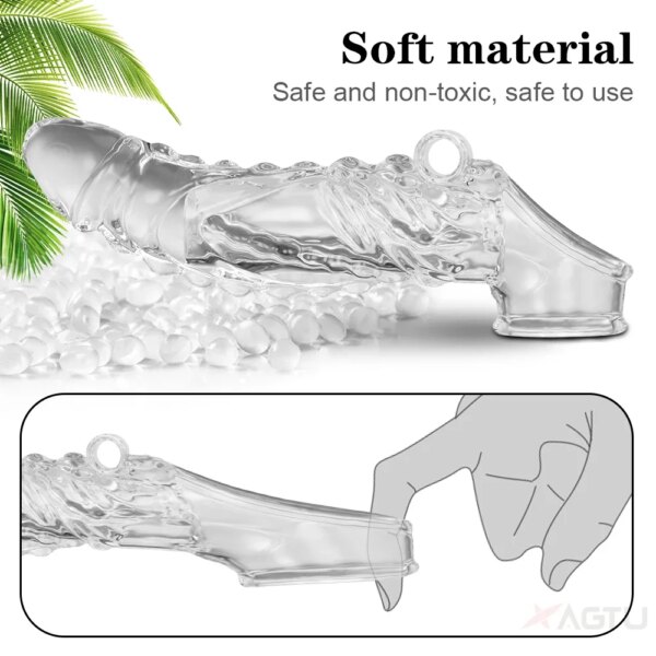 Extension de pénis en Silicone, manchon de gode, gland réutilisable, retarde l'éjaculation, préservatif, jouets sexuels pour adultes, vibrateur pour hommes et Couples – Image 3