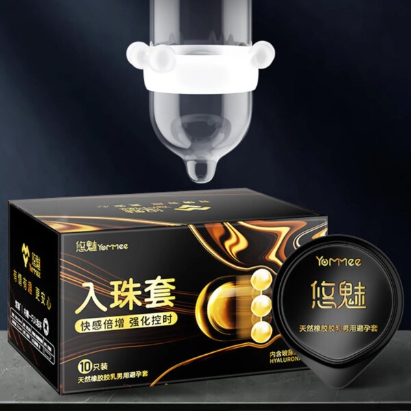Préservatif surdimensionné avec perles, 10 pièces, manches de pénis allongées, jouet sexuel adulte pour hommes, préservatif Ultra fin pointillé, Sexshop – Image 3