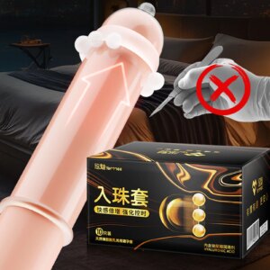 Préservatif surdimensionné avec perles, 10 pièces, manches de pénis allongées, jouet sexuel adulte pour hommes, préservatif Ultra fin pointillé, Sexshop