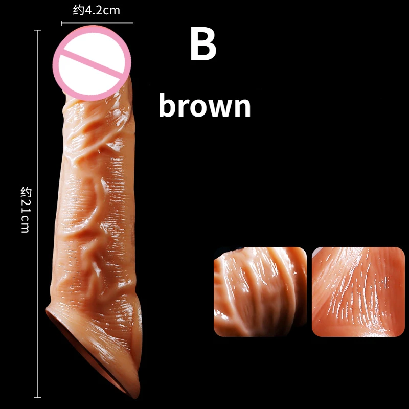 Manchon de pénis réaliste de 21cm, grand manchon d'agrandissement du pénis, extension de pénis, verrouillage, préservatif de sperme, jouets sexuels pour hommes, produits sexuels