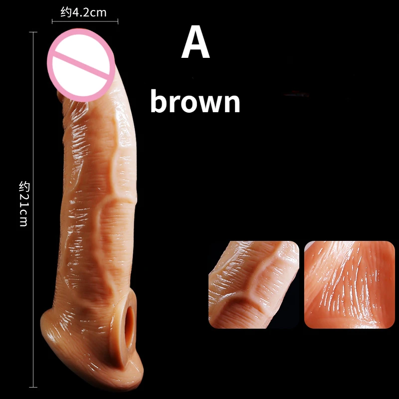 Manchon de pénis réaliste de 21cm, grand manchon d'agrandissement du pénis, extension de pénis, verrouillage, préservatif de sperme, jouets sexuels pour hommes, produits sexuels