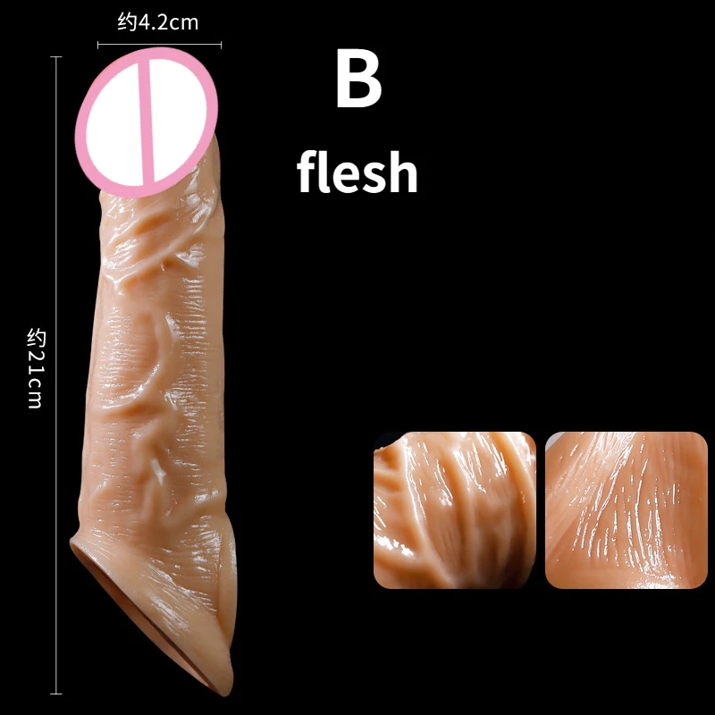Manchon de pénis réaliste de 21cm, grand manchon d'agrandissement du pénis, extension de pénis, verrouillage, préservatif de sperme, jouets sexuels pour hommes, produits sexuels