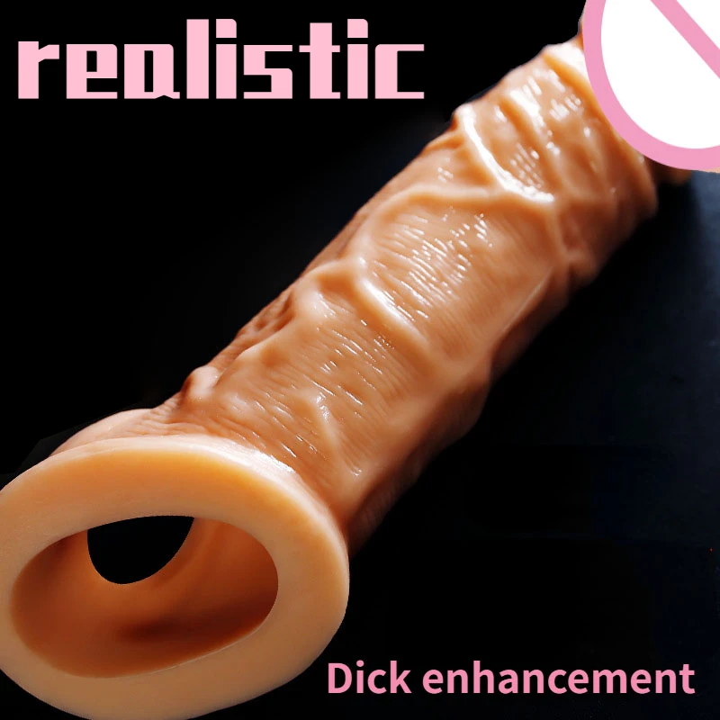 Manchon de pénis réaliste de 21cm, grand manchon d'agrandissement du pénis, extension de pénis, verrouillage, préservatif de sperme, jouets sexuels pour hommes, produits sexuels
