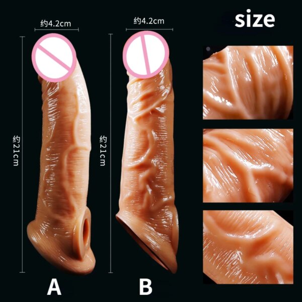 Manchon de pénis réaliste de 21cm, grand manchon d'agrandissement du pénis, extension de pénis, verrouillage, préservatif de sperme, jouets sexuels pour hommes, produits sexuels – Image 2