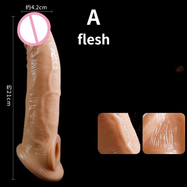 Manchon de pénis réaliste de 21cm, grand manchon d'agrandissement du pénis, extension de pénis, verrouillage, préservatif de sperme, jouets sexuels pour hommes, produits sexuels – Image 5