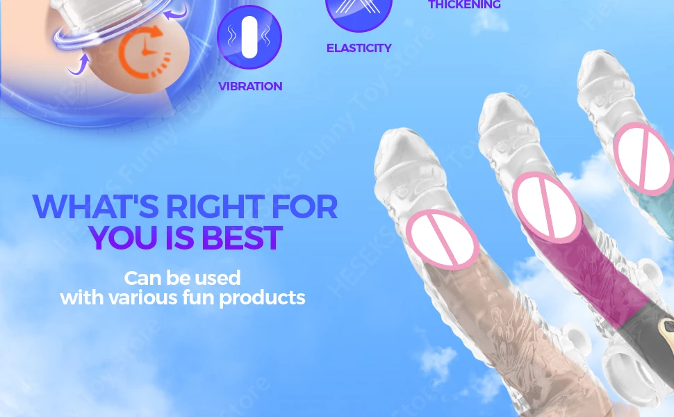 HESEKS Extensions de manchon de pénis préservatif mâle agrandissement retard vibrateurs anneau de coq vibrant pénis Extender couverture jouets sexuels pour hommes