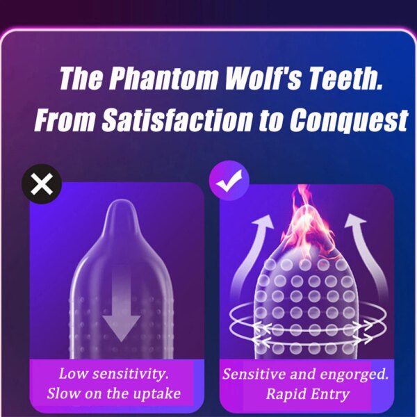 12 pièces grand préservatif à granulés dents de loup barbelé mâle Stimulation granulaire femmes Contraception pénis manches produits sexuels adulte – Image 4