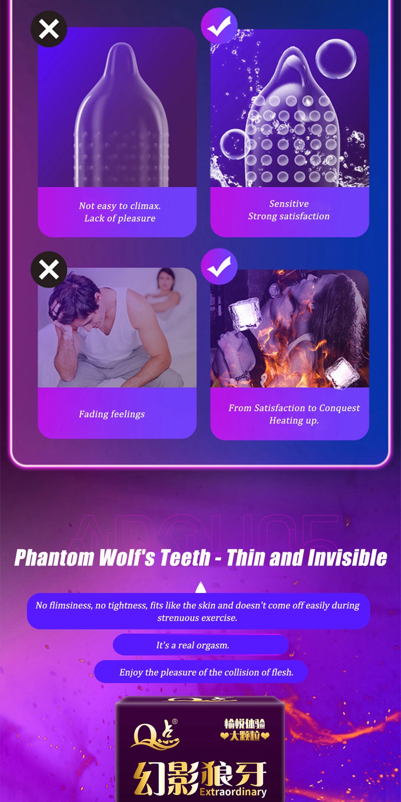 12 pièces grand préservatif à granulés dents de loup barbelé mâle Stimulation granulaire femmes Contraception pénis manches produits sexuels adulte