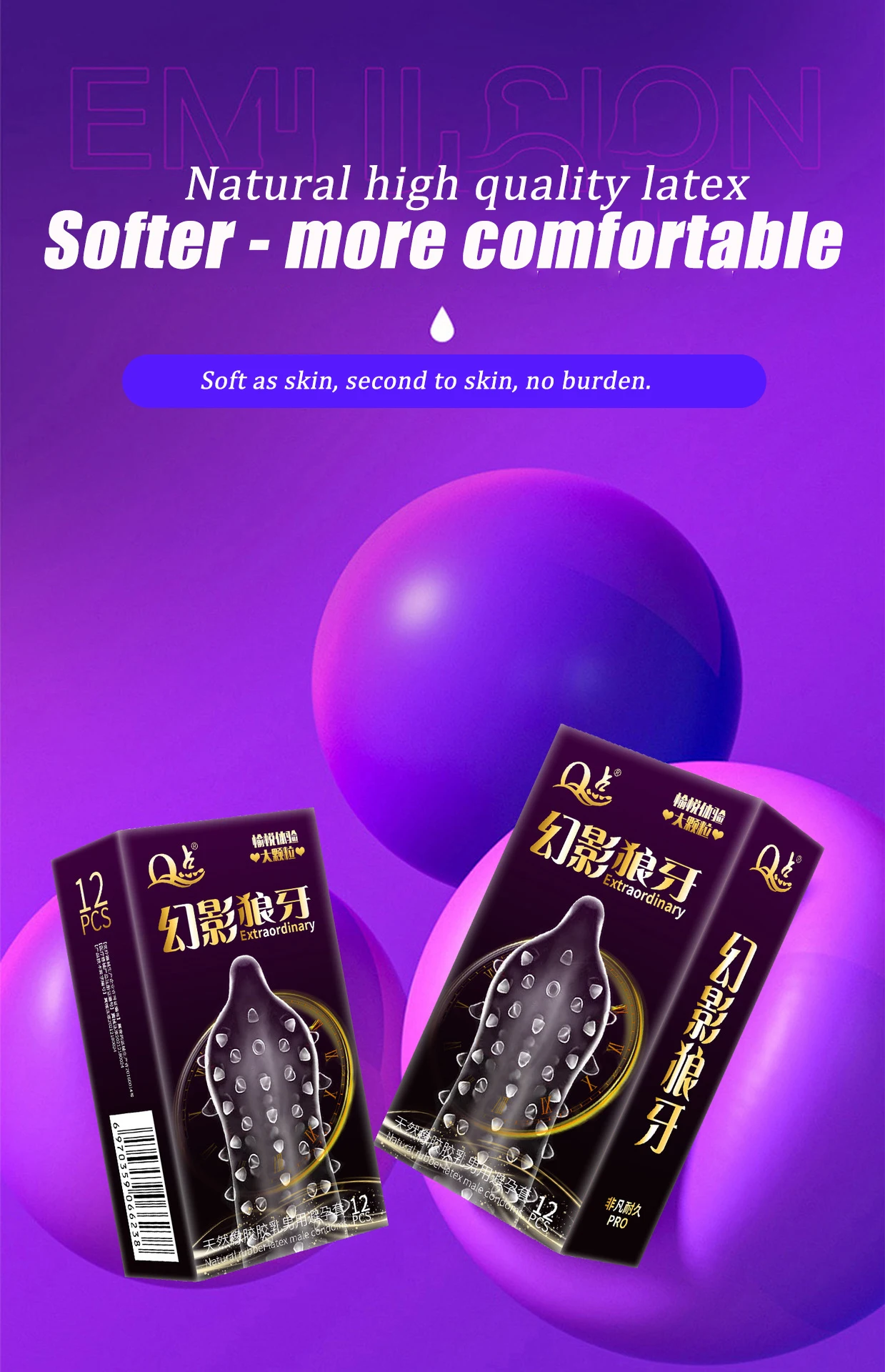 12 pièces grand préservatif à granulés dents de loup barbelé mâle Stimulation granulaire femmes Contraception pénis manches produits sexuels adulte