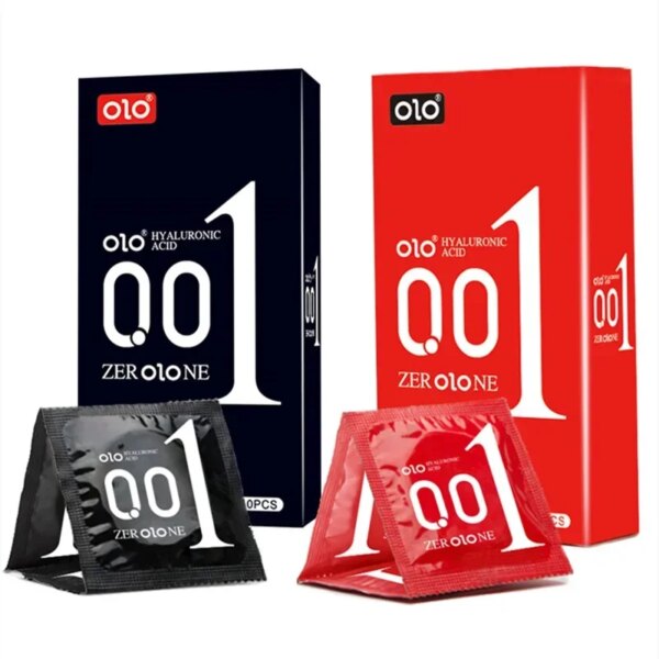 OLO 10 pièces préservatif à l'acide hyaluronique 001 préservatif Ultra mince à grandes particules produits sexuels pour adultes huile complète jouets sexuels lisses Condones
