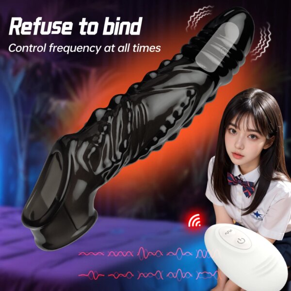 Préservatifs vibrants sans fil, retard d'agrandissement pour hommes, gode vibrateur réutilisable, manchon d'anneau de pénis, jouet sexuel pour adulte, produit sexuel 2024 – Image 6