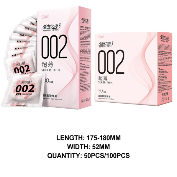 Préservatif à l'acide hyaluronique, manchons de pénis Ultra fins, en Latex naturel, contraception lisse, produits érotiques, jouets sexuels, 50/100 pièces – Image 6