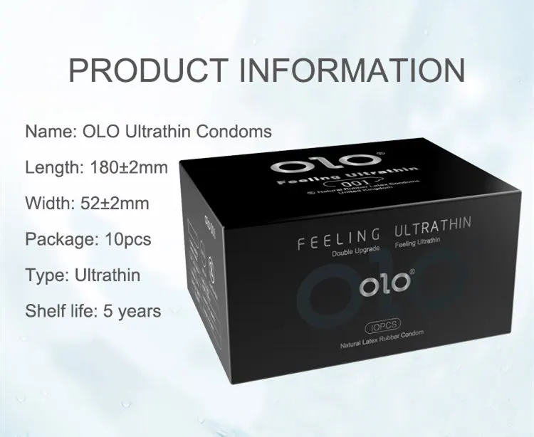 OLO préservatif Ultra mince 0.01 sensation manchon de pénis acides hyalurones caoutchouc Latex retard d'éjaculation préservatifs produit de jouet sexuel intime