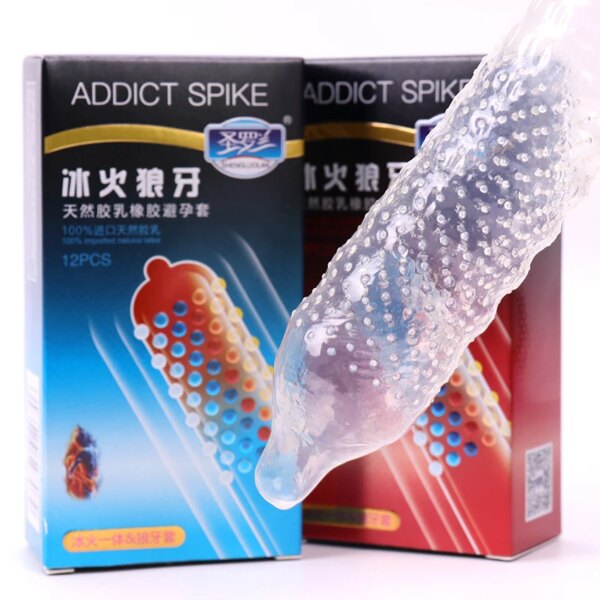 10/12 pièces préservatif érotique glace et sensation chaude grosses particules pointes préservatif G Point Stimulation Sexshop Contraception pour hommes jouet sexuel