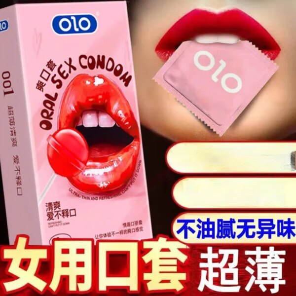 OLO 10 pièces préservatifs sexuels buccaux avec goût de fraise sexe sûr manchon de pénis préservatif produits intimes langue sexe lécher bite jouets pour adulte – Image 3