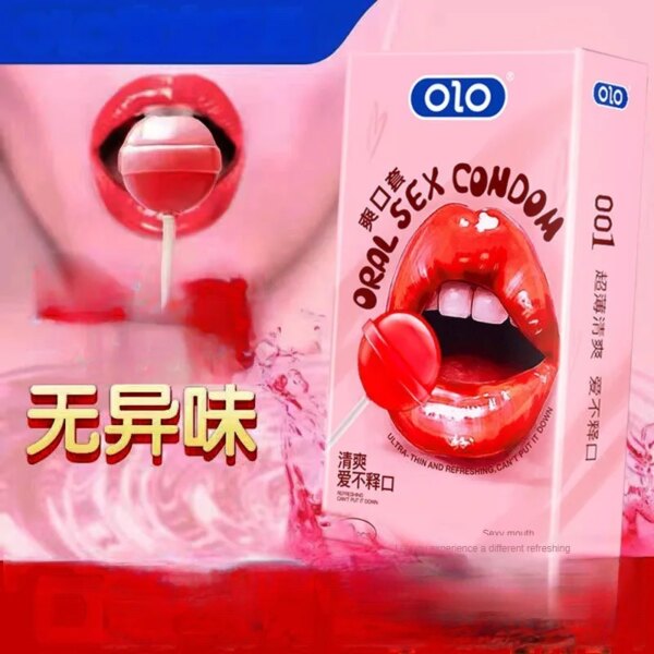 OLO 10 pièces préservatifs sexuels buccaux avec goût de fraise sexe sûr manchon de pénis préservatif produits intimes langue sexe lécher bite jouets pour adulte – Image 2
