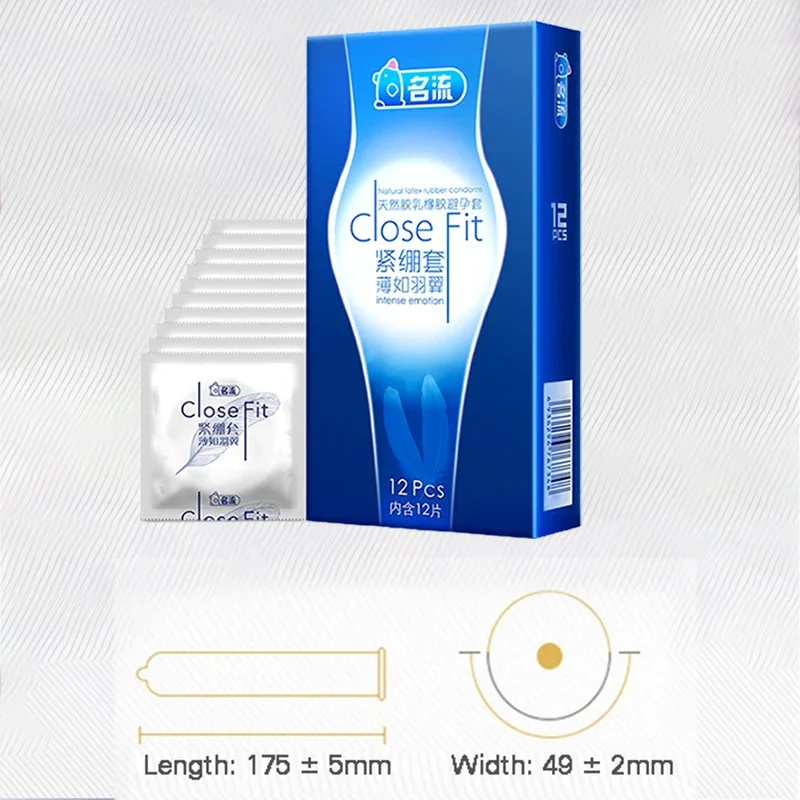 Préservatifs Super fins pour hommes, 12 pièces, retarde l'éjaculation, 49mm, petit ajustement étroit, manchon de pénis Ultra fin, préservatif lubrifié longue durée