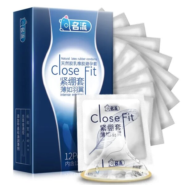 Préservatifs Super fins pour hommes, 12 pièces, retarde l'éjaculation, 49mm, petit ajustement étroit, manchon de pénis Ultra fin, préservatif lubrifié longue durée