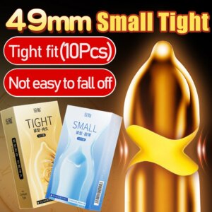 Préservatif lisse en Latex Ultra fin, 49mm, petite taille pour hommes, produits sexuels, préservatifs serrés et durables, jouets sexuels pour Couples, hommes et femmes, 10 pièces