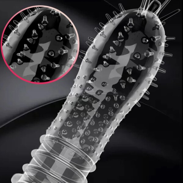 Préservatifs à pointes réutilisables, manchons d'extension de pénis, jouets sexuels pour hommes, retarde l'éjaculation, jouets sexuels, agrandissement du verrouillage du sperme, anneau pénien 18 + – Image 2