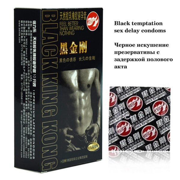 Préservatifs passionnés noirs, retarde l'éjaculation, jouet sexuel pour hommes, manches pour pénis, accessoires de tentation, érotique, longue durée de 18 ans et plus – Image 3