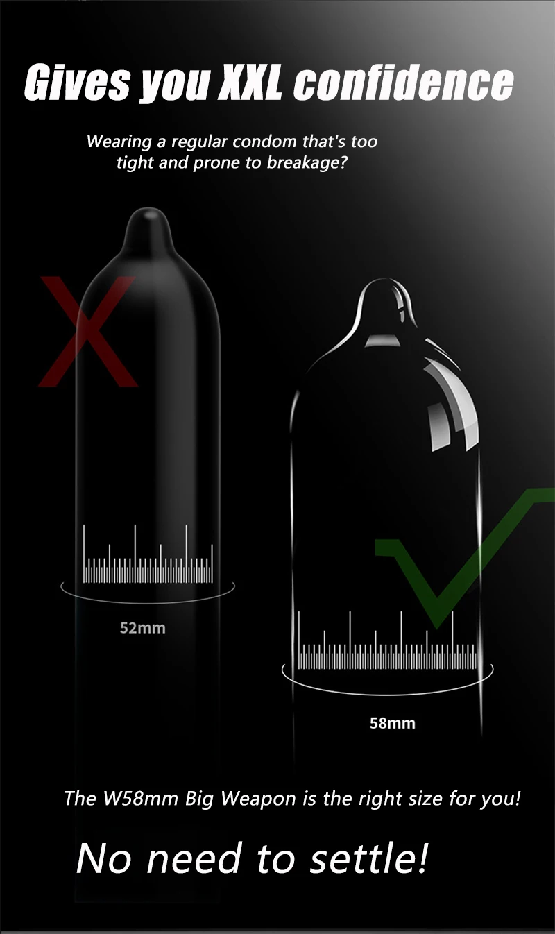 Grand préservatif Ultra fin 55/56/58/60mm, manchons pour pénis, lubrifiant en Latex naturel brillant, produits sexuels érotiques plus sûrs pour adultes