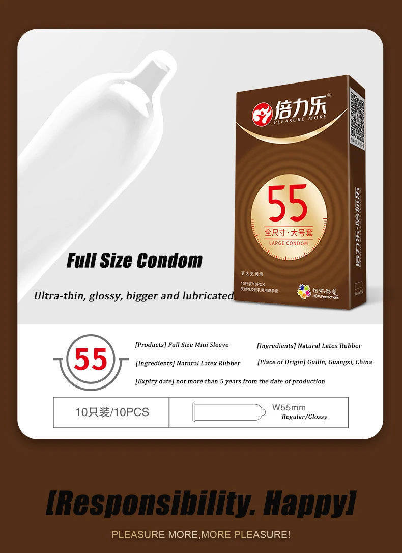 Grand préservatif Ultra fin 55/56/58/60mm, manchons pour pénis, lubrifiant en Latex naturel brillant, produits sexuels érotiques plus sûrs pour adultes