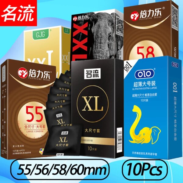 Grand préservatif Ultra fin 55/56/58/60mm, manchons pour pénis, lubrifiant en Latex naturel brillant, produits sexuels érotiques plus sûrs pour adultes