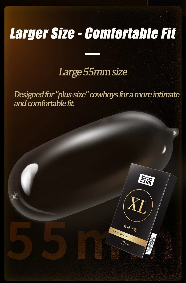 Grand préservatif Ultra fin 55/56/58/60mm, manchons pour pénis, lubrifiant en Latex naturel brillant, produits sexuels érotiques plus sûrs pour adultes