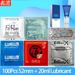 100 pièces préservatifs Ultra fins acide hyaluronique lisse Latex naturel coq manchon de pénis avec lubrifiant 20 ml jouets sexuels pour les Couples