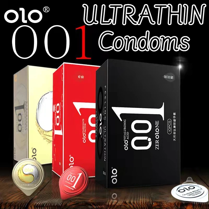 OLO-Manchon de pénis ultra-mince pour homme, 10 pièces, 0.01 zéro sensation, acide hyaluronique, retard d'éjaculation, jouet sexuel pour adultes de 18 ans et plus