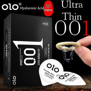 OLO-Manchon de pénis ultra-mince pour homme, 10 pièces, 0.01 zéro sensation, acide hyaluronique, retard d'éjaculation, jouet sexuel pour adultes de 18 ans et plus
