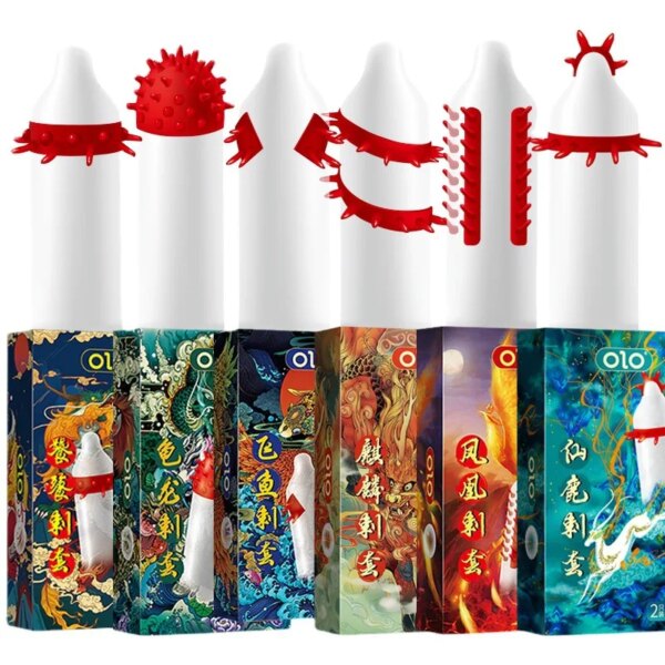 1 boîte OLO Sex Fun préservatifs à pointes jouets sexuels pour hommes 18 + préservatifs Ultra-minces Stimulation du point G manchon du pénis avec balle Sexshop adulte – Image 2