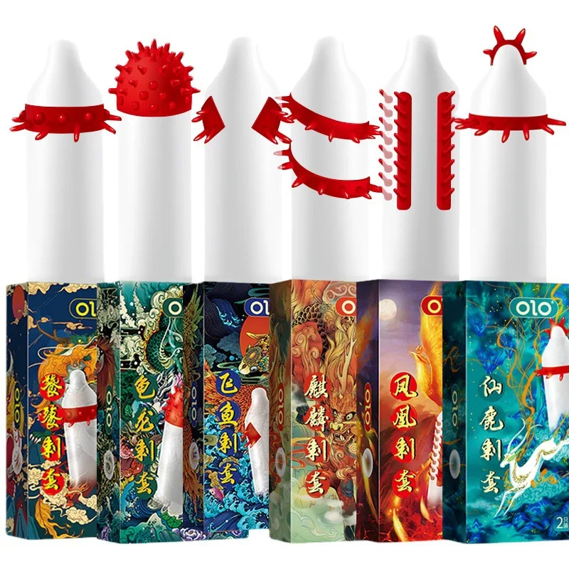 1 boîte OLO Sex Fun préservatifs à pointes jouets sexuels pour hommes 18 + préservatifs Ultra-minces Stimulation du point G manchon du pénis avec balle Sexshop adulte