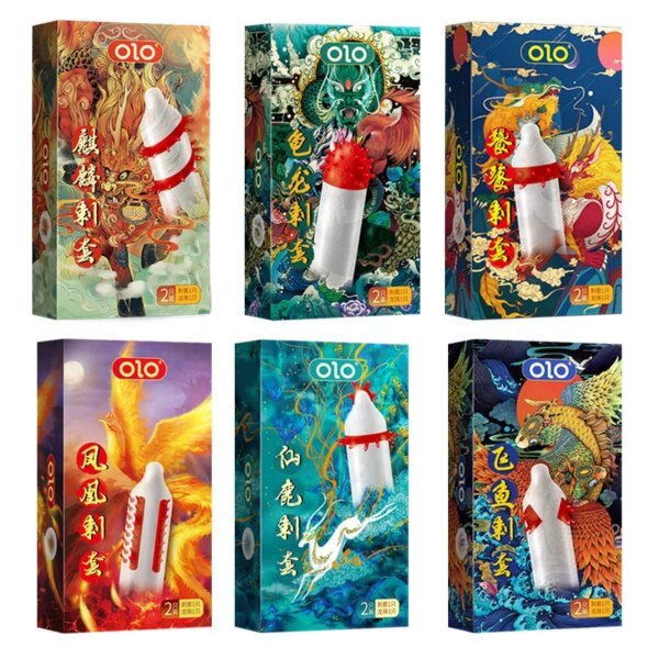 1 boîte OLO Sex Fun préservatifs à pointes jouets sexuels pour hommes 18 + préservatifs Ultra-minces Stimulation du point G manchon du pénis avec balle Sexshop adulte – Image 4