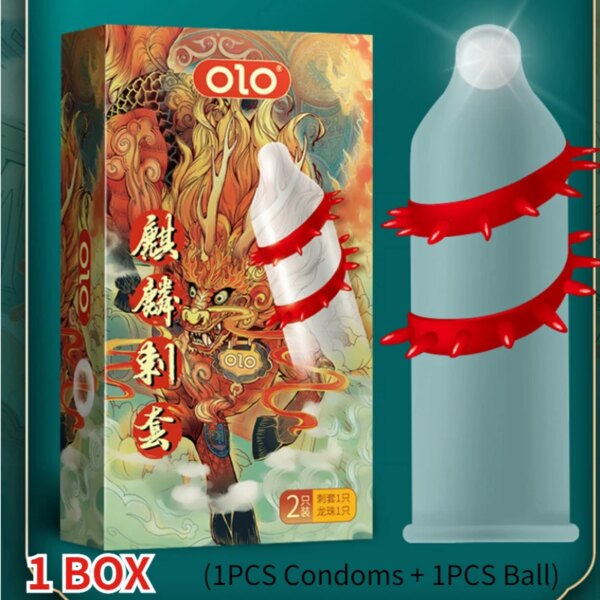 1 boîte OLO Sex Fun préservatifs à pointes jouets sexuels pour hommes 18 + préservatifs Ultra-minces Stimulation du point G manchon du pénis avec balle Sexshop adulte – Image 6