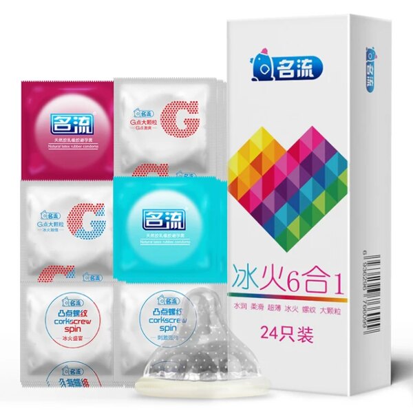 24/96 pièces préservatifs de feu de glace jouets sexuels pour hommes manchon de pénis adulte de haute qualité Six types préservatif Couple Contraception fournitures Sexy – Image 3