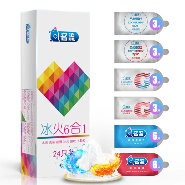 24/96 pièces préservatifs de feu de glace jouets sexuels pour hommes manchon de pénis adulte de haute qualité Six types préservatif Couple Contraception fournitures Sexy