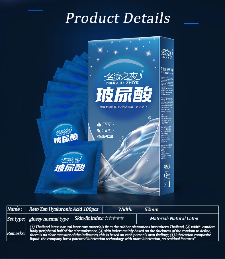Préservatifs à l'acide hyaluronique 52mm 100/50pcs hommes Couples brillant Ultra mince manches de pénis jouets sexuels préservatifs plus sûrs produits Sexshop