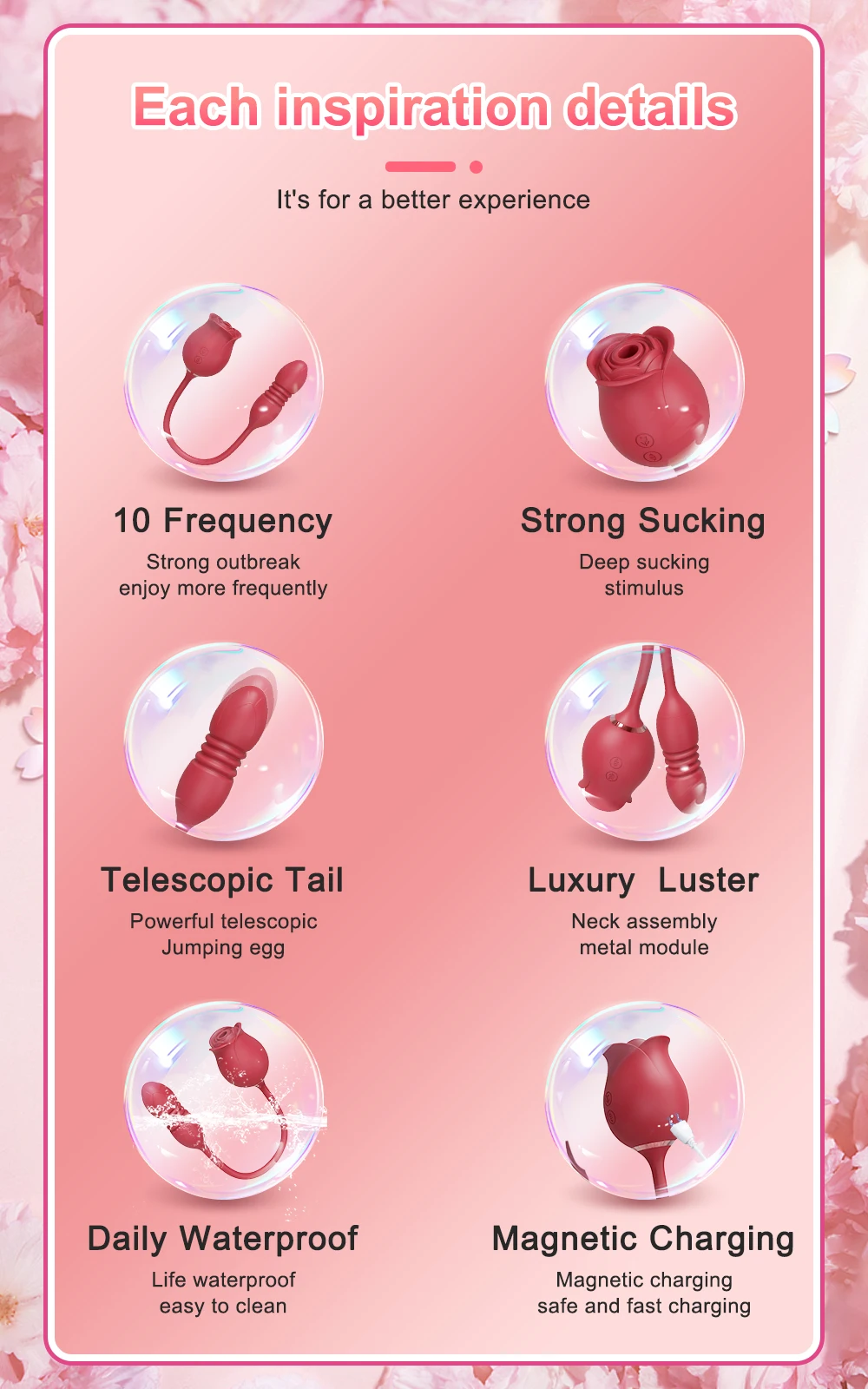 Godemiché vibrateur à succion de Rose pour femmes, stimulateur de Clitoris et de mamelon, œuf vibrant, langue, léchage, ventouse de Clitoris, jouets sexuels