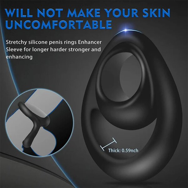 Nouveau Double anneau pénis anneau pour hommes retarder l'éjaculation érection Couple jouet sexuel produit adulte homme Dick agrandisseur anneaux Sex Shop – Image 3