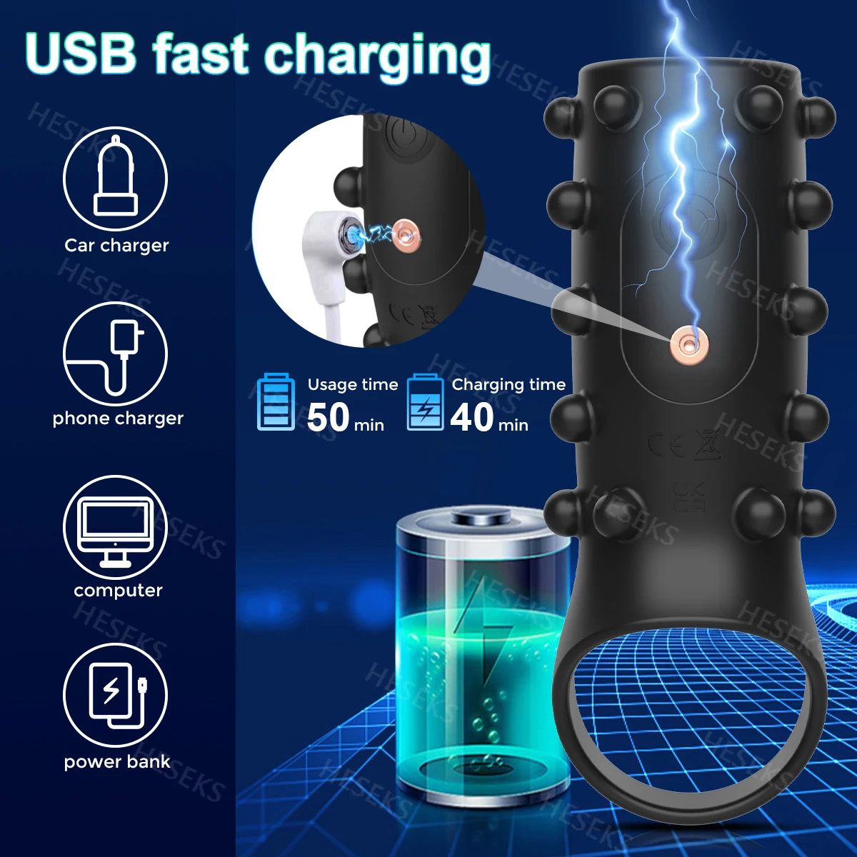 HESEKS vibrateur manchon de pénis anneau de coq Extender pour testicules de pénis Stimulation du point G Couples jouets sexuels pour adultes pour hommes femmes 18 +
