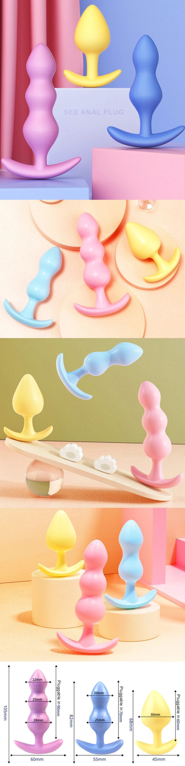 Plug anal en silicone pour couples, masseur de prostate, gode pour femmes, mastateurs de jaune, jouets sexuels pour gay, 7,0 produits, 3 pièces