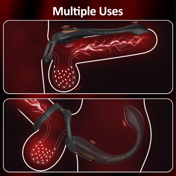 Vibromasseur de Prostate pour homme, anneau pénien, Double anneau, Plug Anal, retarde l'éjaculation, masturbateur masculin, jouets sexuels pour hommes – Image 3
