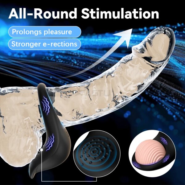 Anneau de pénis vibrant pour hommes, contrôle par application, retardement de l'éjaculation, vibrateur, Stimulation du Clitoris et du Scrotum, jouets sexuels pour Couples – Image 3