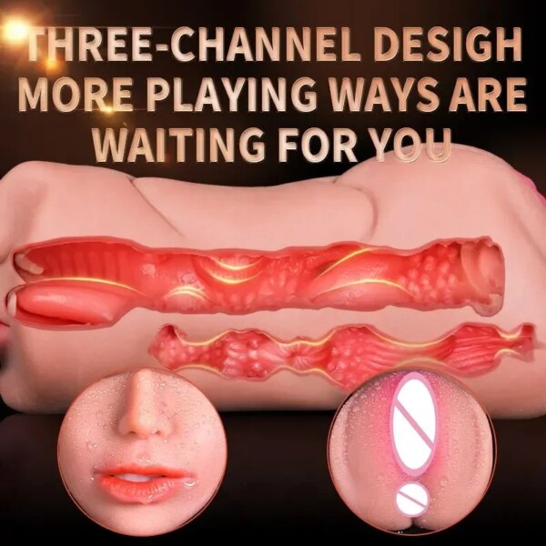 3 en 1 vagin artificiel mâle masturbateur tasse réaliste réel Oral Anal Clitoris Silicone Masturbation pipe jouets sexuels pour hommes – Image 2