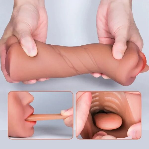 3 en 1 vagin artificiel mâle masturbateur tasse réaliste réel Oral Anal Clitoris Silicone Masturbation pipe jouets sexuels pour hommes – Image 4